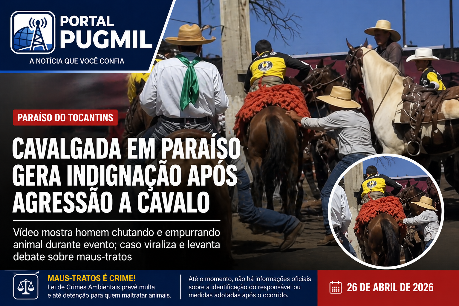 CAVALGADA EM PARAÍSO GERA INDIGNAÇÃO APÓS AGRESSÃO A CAVALO.