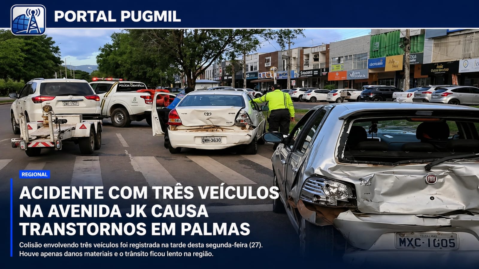 ACIDENTE COM TRÊS VEÍCULOS NA AVENIDA JK CAUSA TRANSTORNOS EM PALMAS.