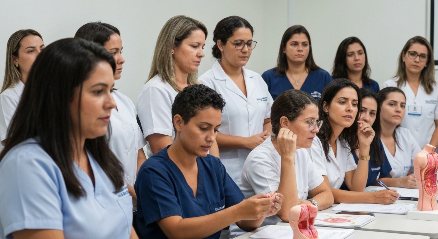 Enfermeiras em Paraíso do Tocantins durante capacitação sobre Implanon e saúde da mulher