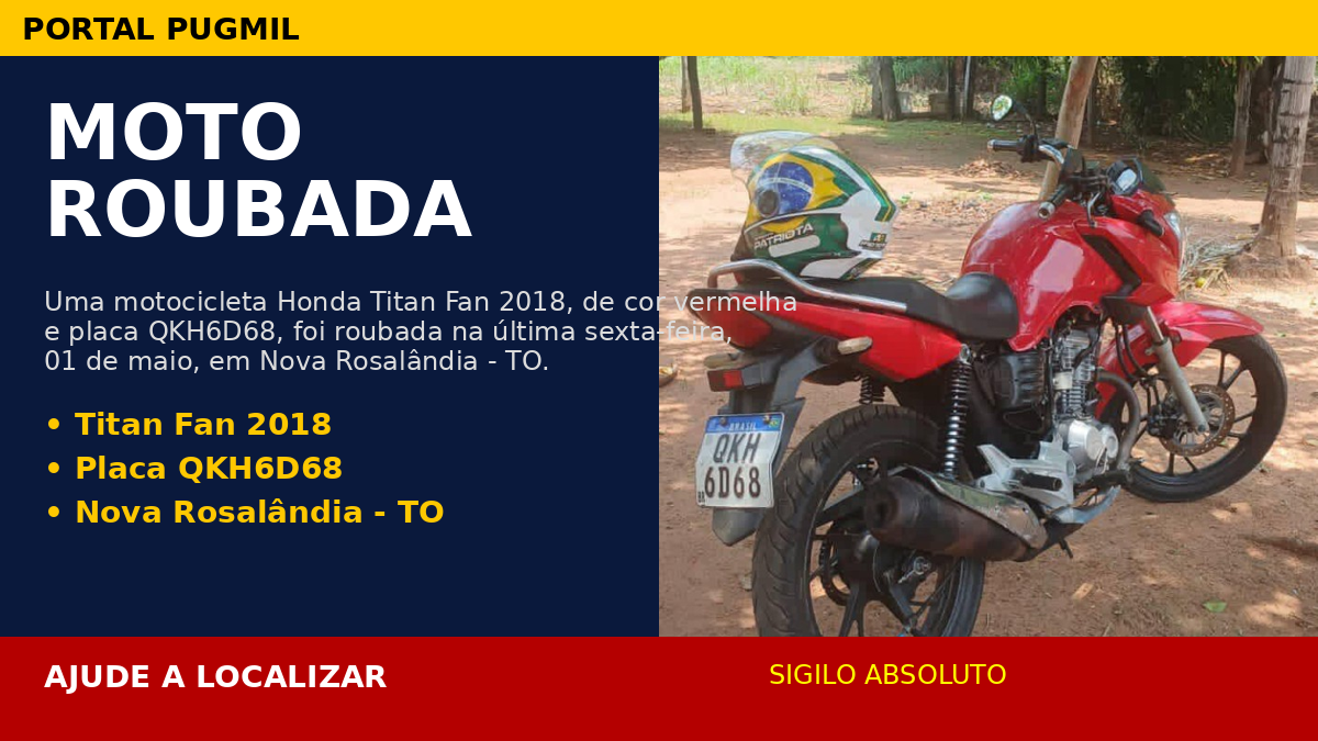 MOTO É ROUBADA EM NOVA ROSALÂNDIA; PROPRIETÁRIO PEDE AJUDA PARA LOCALIZAÇÃO