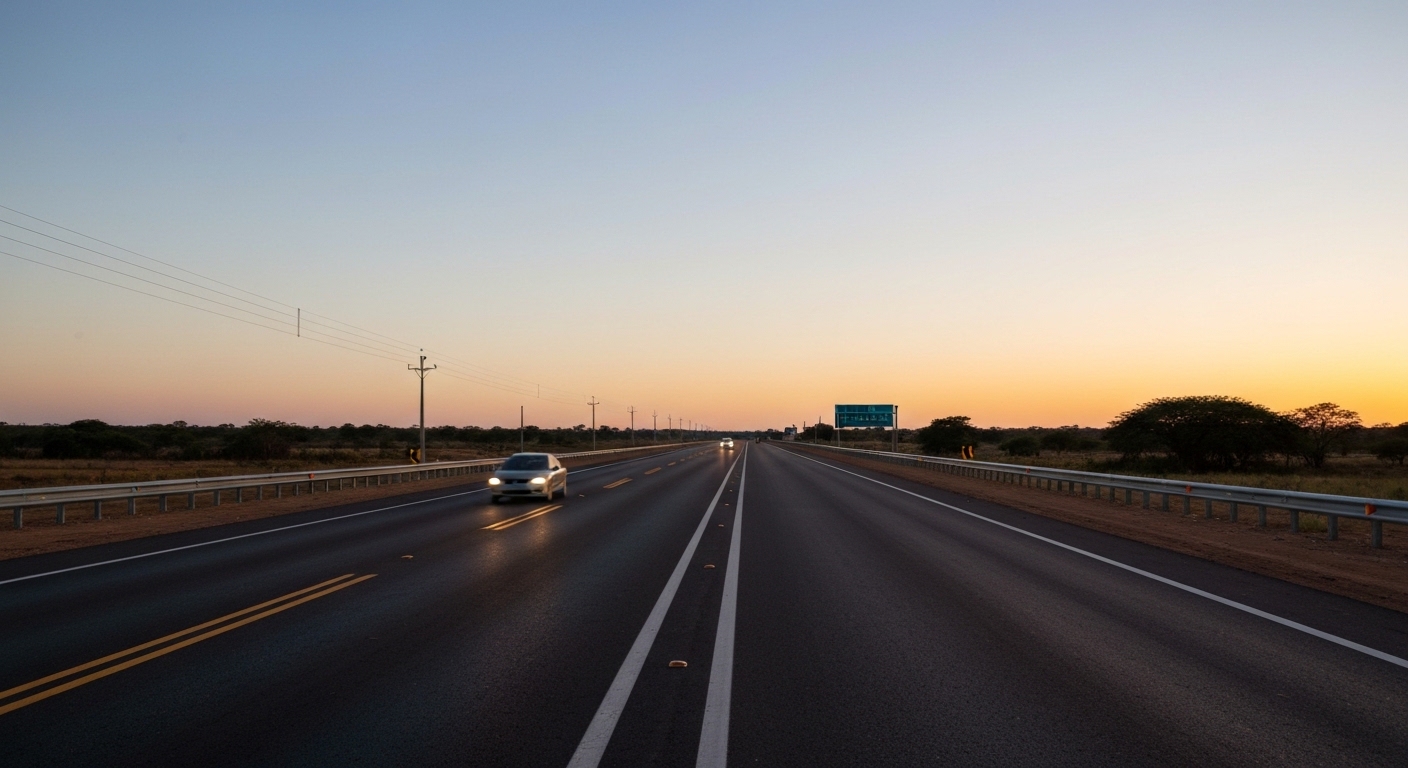 Rodovia reconstruída no Tocantins sob luz do entardecer, com foco na segurança e mobilidade.